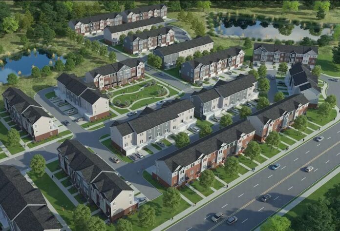 An aerial rendering of Foulger-Pratt's build-to-rent community in Brandywine, Maryland.